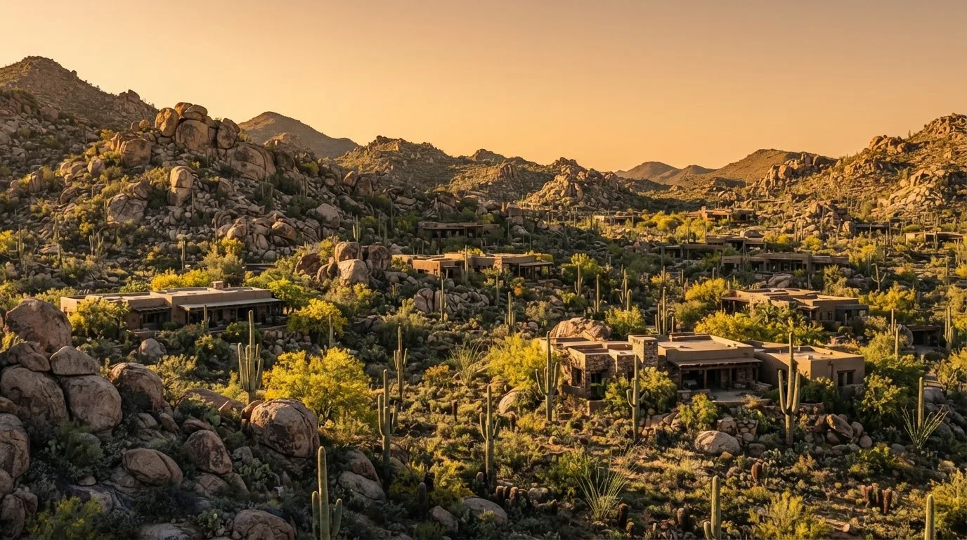 Homes among the boulders and saguaros of the Cave Creek foothills
