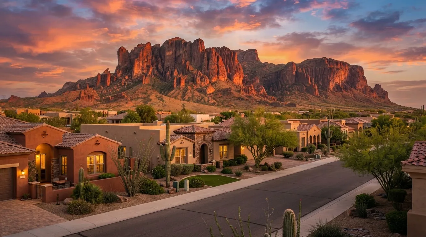 Mesa, Arizona homes with the Superstition Mountains behind