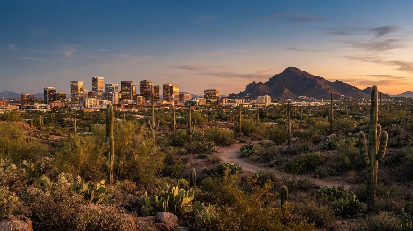 Phoenix skyline seen across the desert