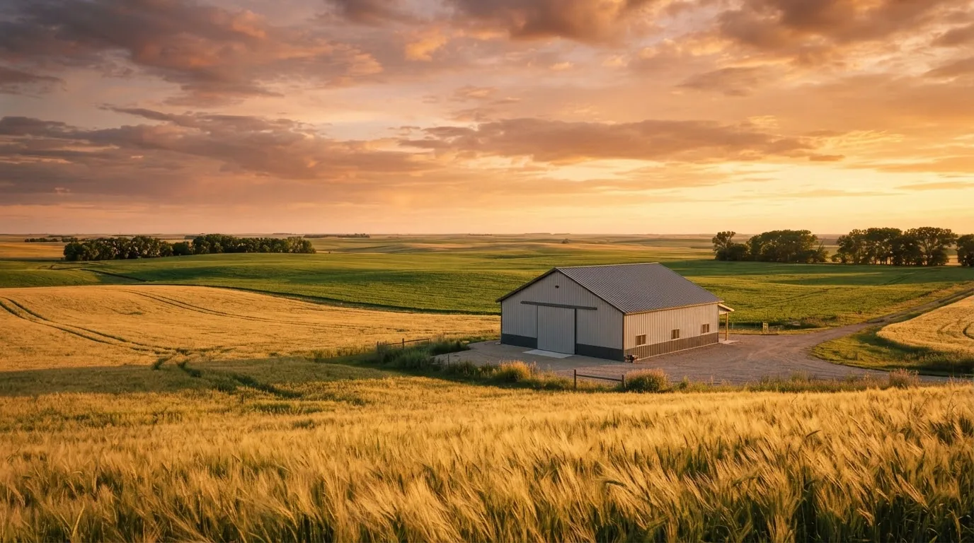 Steel building on Nebraska farmland